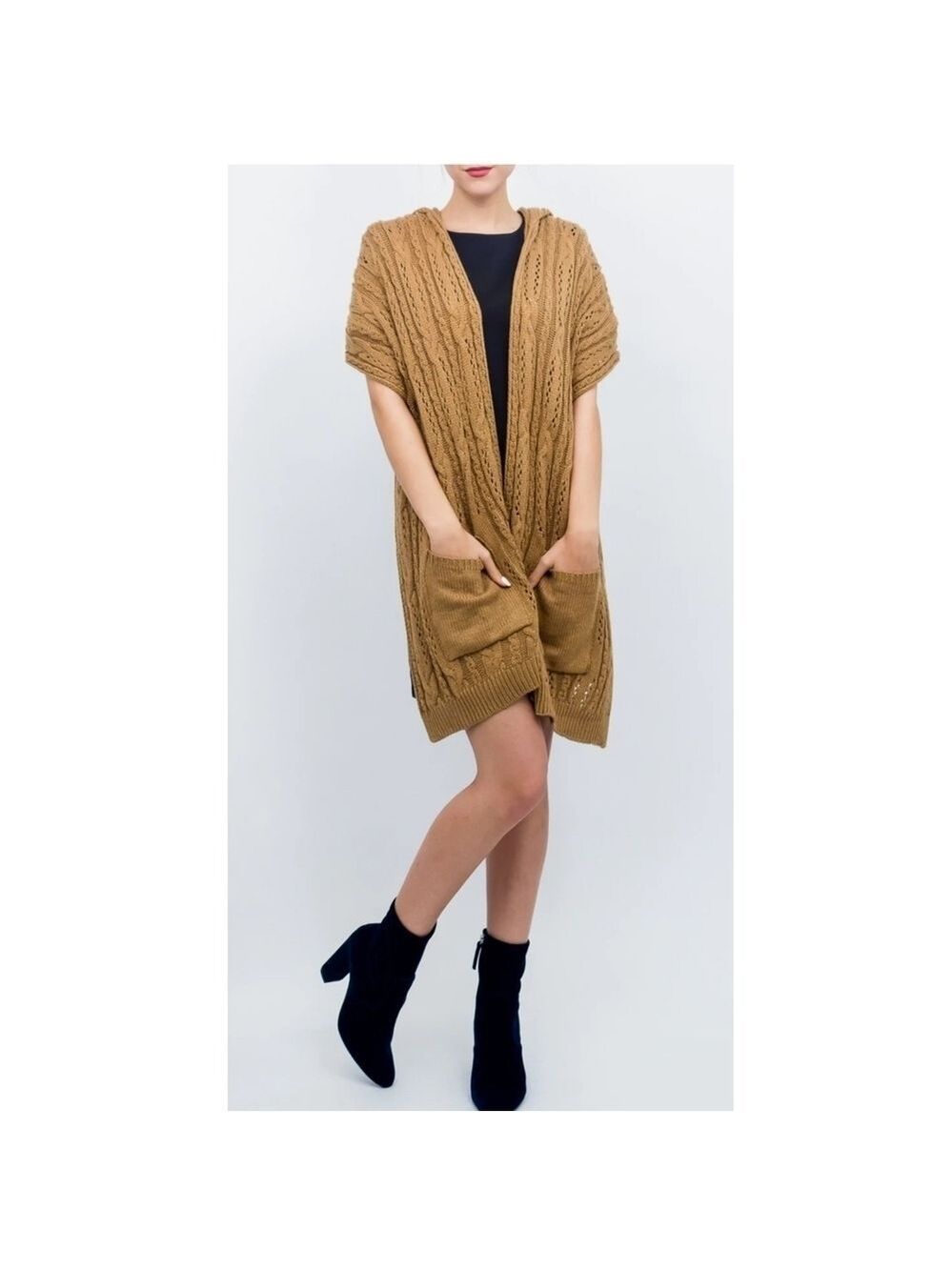 Just Jamie Hooded Cable Knit Duster Cardigan One Size NWT